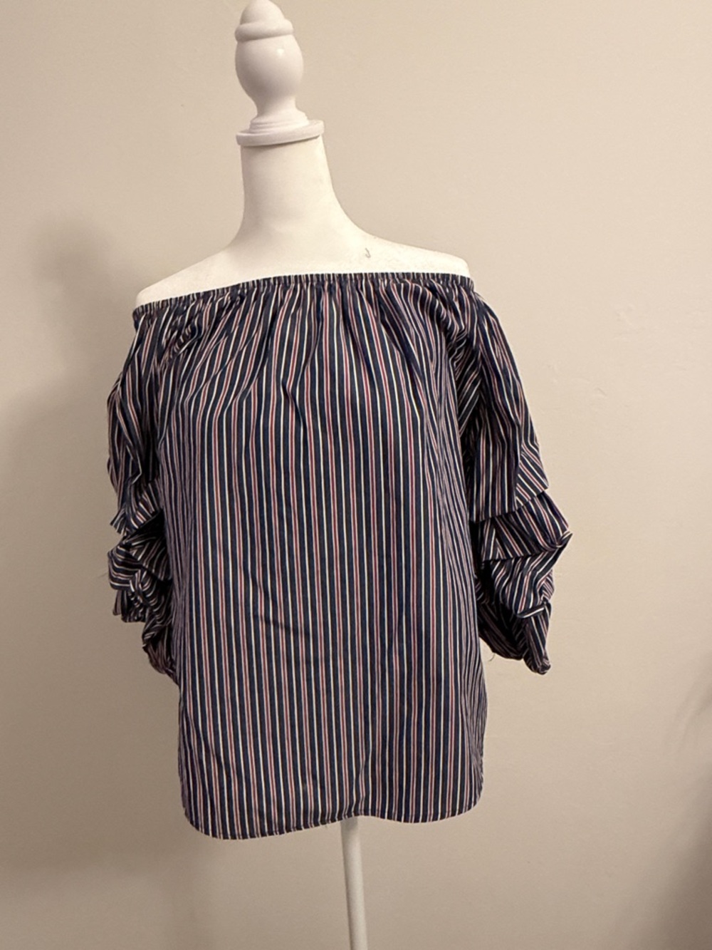 Striped Off-Shoulder Ruffle-Sleeve Blouse